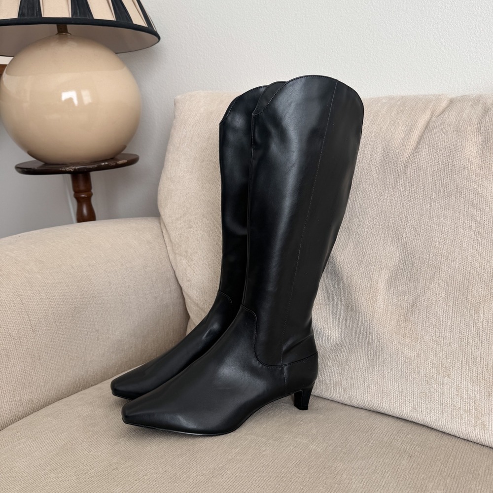 Gap Womens Black Faux Leather Tall Kitten Heel Pointed Toe Boots Size 9